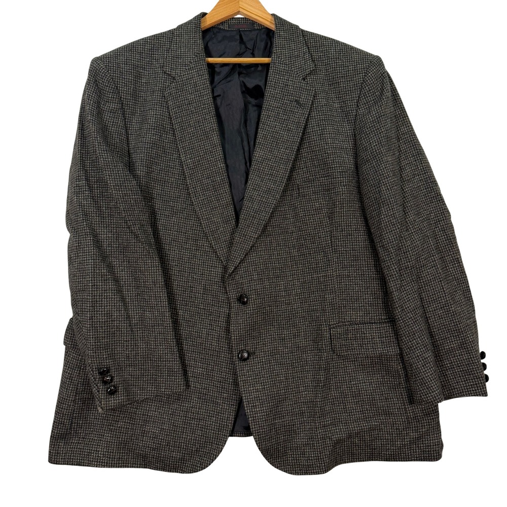 Vintage Sutter & Grant Mens 52R Classic Fit Blazer Brown Houndstooth TWEED Wool